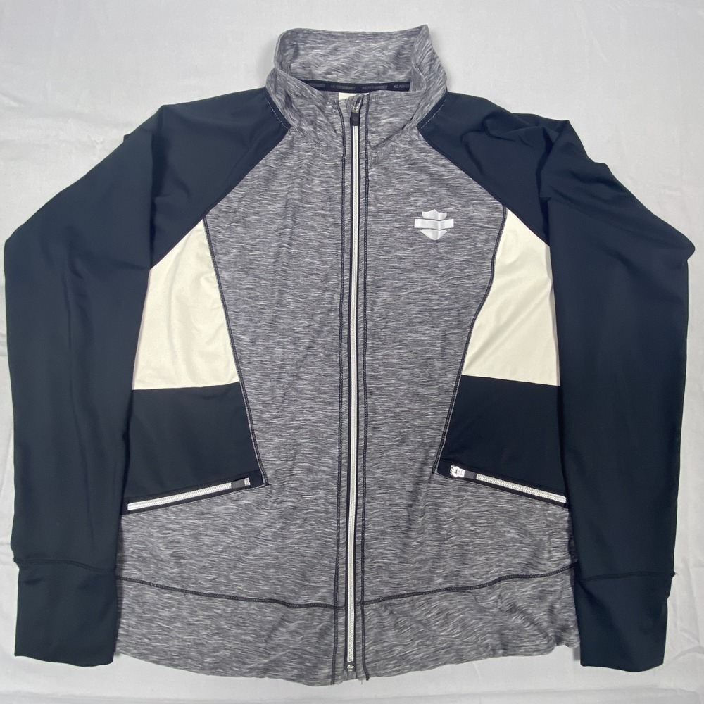 Harley Davidson Track Jacket Womens 2XL Gray Black Colorblock Mock Neck Full Zip